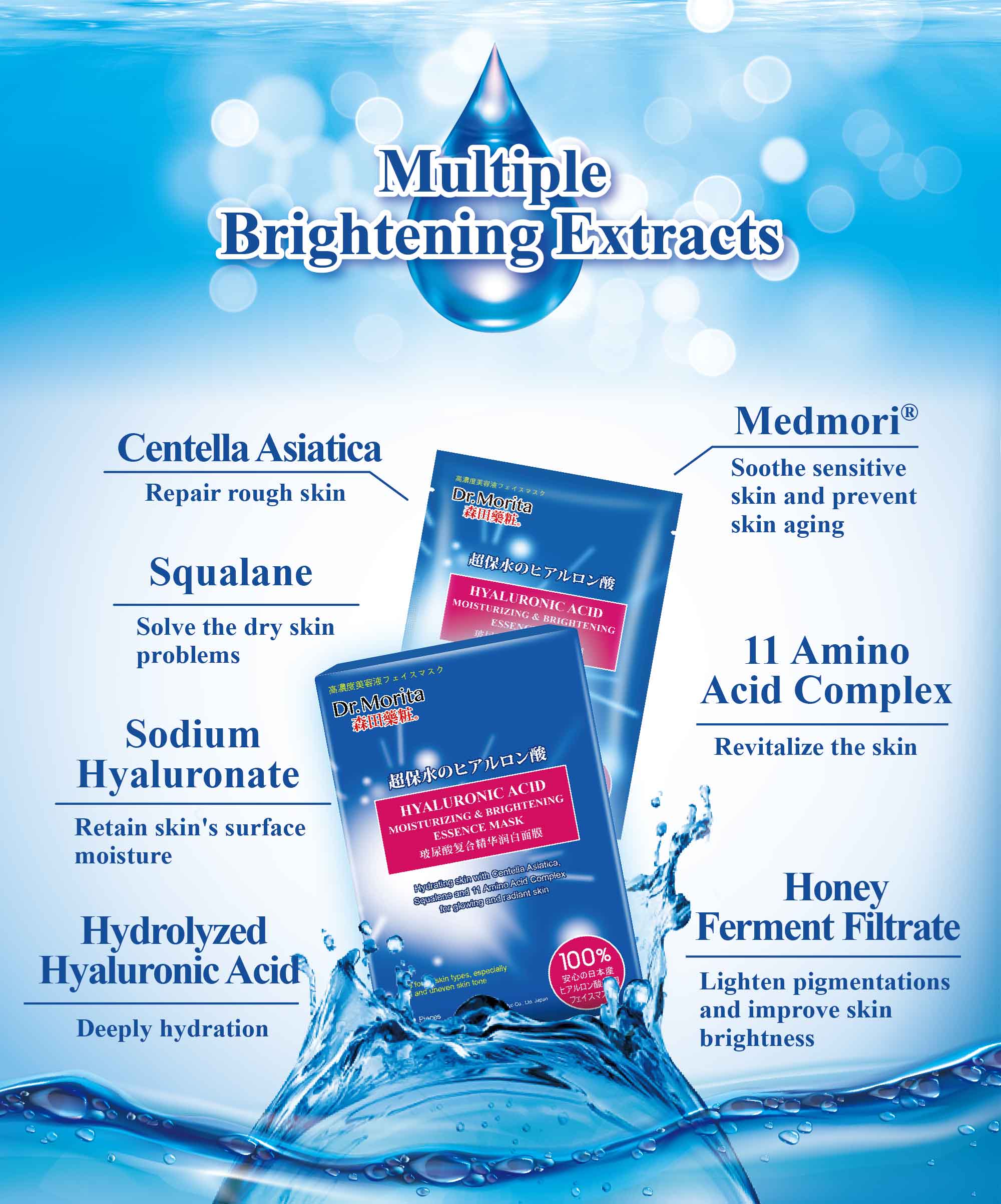 Dr. Morita Hyaluronic Acid Moisturizing & Brightening Essence Mask 5pcs